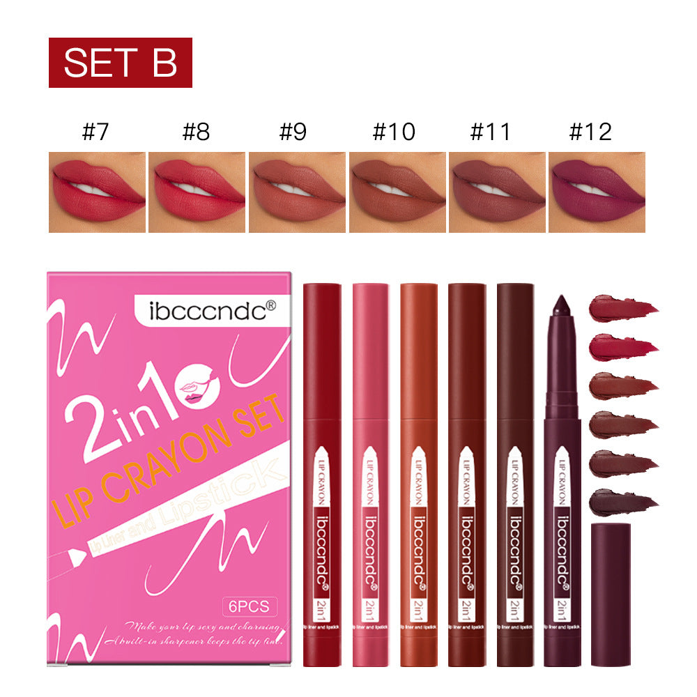 Two-in-One Lip Liner Lipstick Set (6 Pieces)